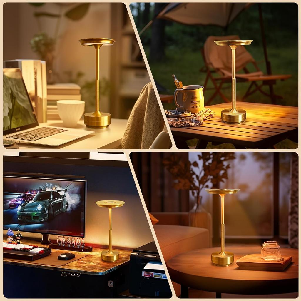 Aluminum Alloy LED Lamp Night Light Infinitely Dimmable Atmosphere Retro Portable Cordless Rechargeable Touch Desk Lamp For Bar