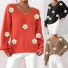 Autumn and Winter Women's Pullover Tops Women's Hand Crochet Three-dimensional Stitching Personalized Deep V Pullover Sweater