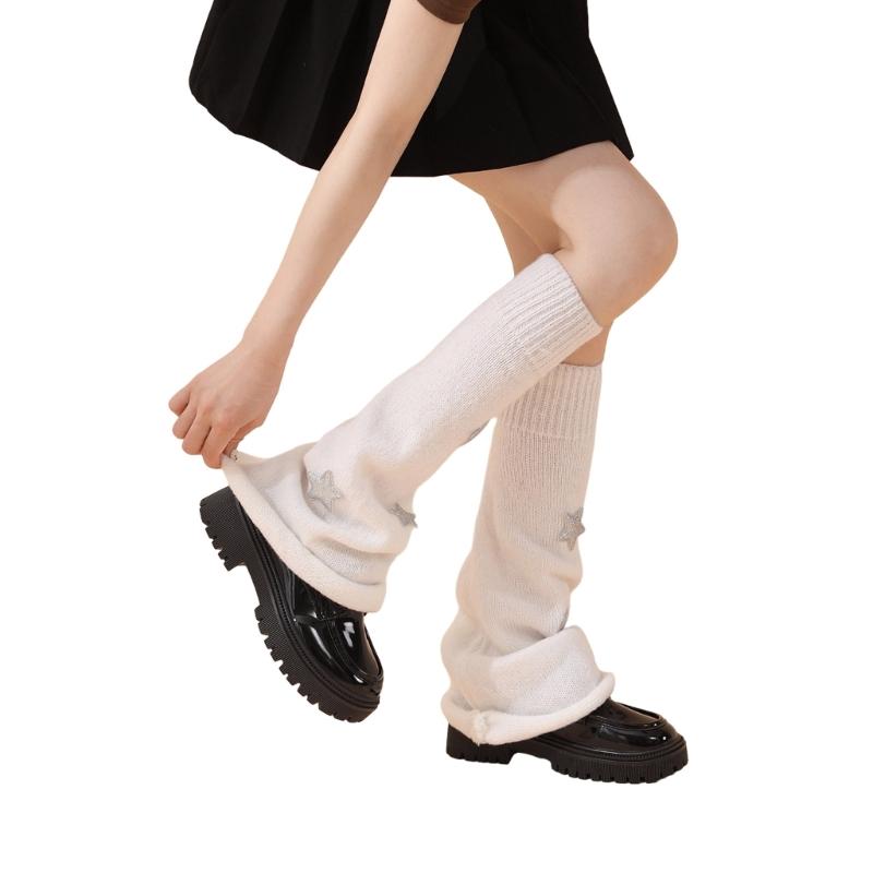 Гетры для женщин и девочек, японский стиль, гетры в стиле Лолиты, вязаные длинные носки со звездами, готические чулки в стиле Харадзюку