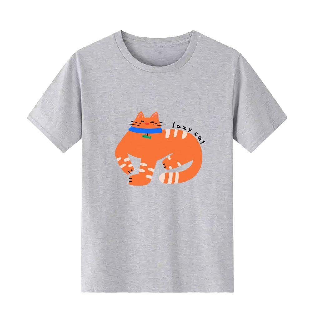 Cartoon orange cat printed short sleeved round neck Womens Tshirt for spring and summer versatile Womens Tshirt