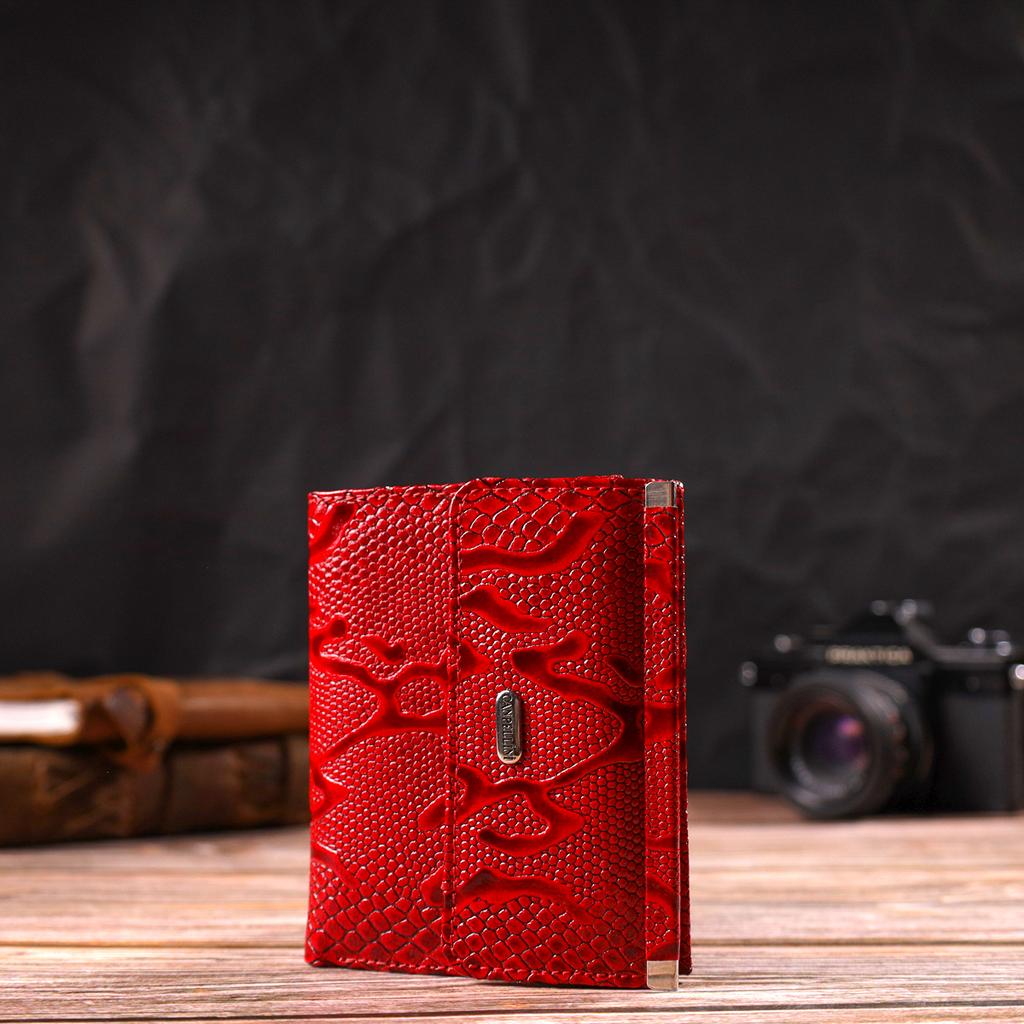 Excellent Wallet for Women of Medium Size Made of Genuine Leather with Reptile Embossing CANPELLINI 21818 Red