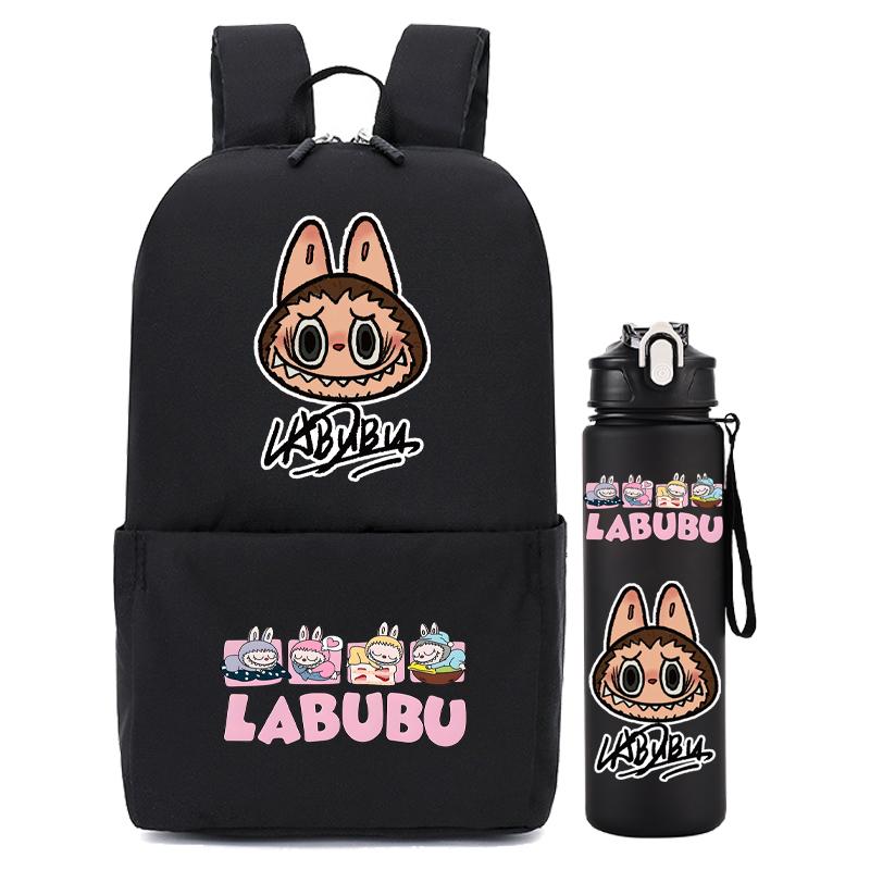 2Pcs/set Carcoon Printed Printed Backpack with Water Bottle Boy Girl Schoolbag Student Backpack 750Ml Outdoor Sports Water Cup
