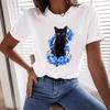 Style Cat Print Round Neck Short Sleeved Women's Top Fashionable, Casual, Loose and Versatile