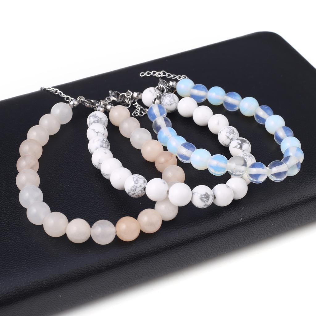 1Pc, Energy Natural Stone Round Beads Bracelet, Bohemian Style Reiki Healing Crystal Amethyst Agate Gemstone Bracelets for Women Men Jewelry Gifts