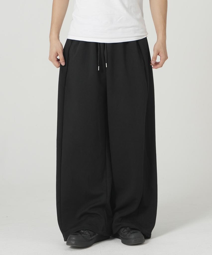ROCKED GARAGE Unisex All-Season/Fleece-Lined Training Pintuck Balloon Two-Way Wide Pants_Black