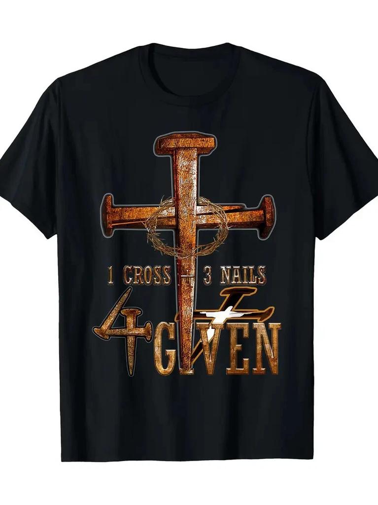 Men'S Christian "1 Cross 3 Nails 4 Giving" Pattern T-Shirt - 100% Pure