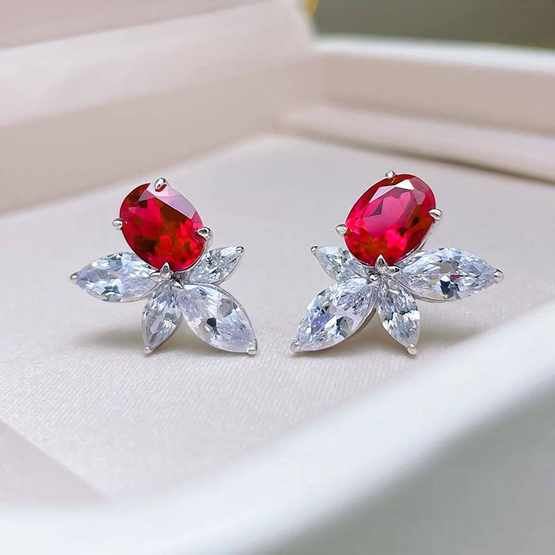 Серьги-гвоздики Huitan Bright Red CZ для женщин, цветные, эстетичные, в форме цветка, аксессуары для ушей, свадебная вечеринка, изысканные украшения