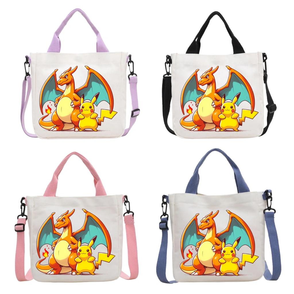 Канвасная сумка через плечо Pokemon с принтом в виде мультяшного Пикачу, модная портативная сумка для путешествий, покупок, хранения, большая вместимость