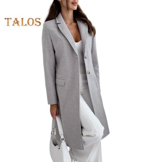 Зимнее женское шерстяное пальто с застежкой на пуговицы, плотная куртка средней длины, однотонная, с отложным воротником, теплое, формальное, деловое, для поездок на работу, пальто