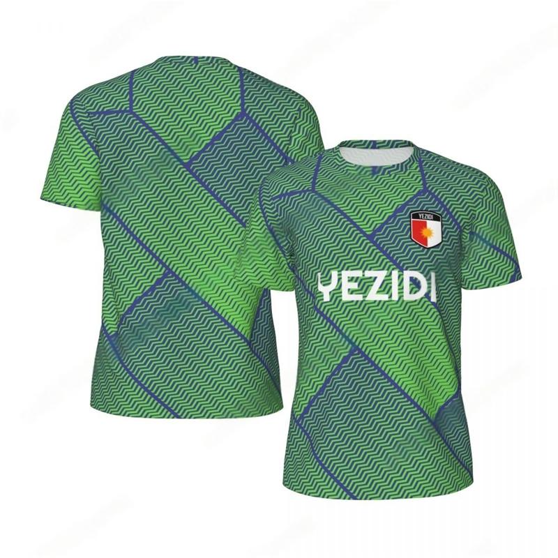 Fashion Yezidi Flag Graphic Football T Shirts For Men Trend 3D National Emblem Printed Sports T-shirts Loose Breathable Tees