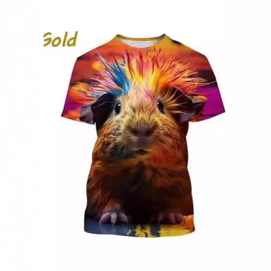 Cute hamster pattern T-shirt, men's and women's 3D printed short-sleeved men's T-shirt, extra large size hip-hop T