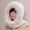 Thick Real Fox Fur Scarf Cap Luxury Women's Cap Hand Knitted Real Rex Rabbit Fur Hat Scarf Girls Winter Warmth Outdoor Ski Cap