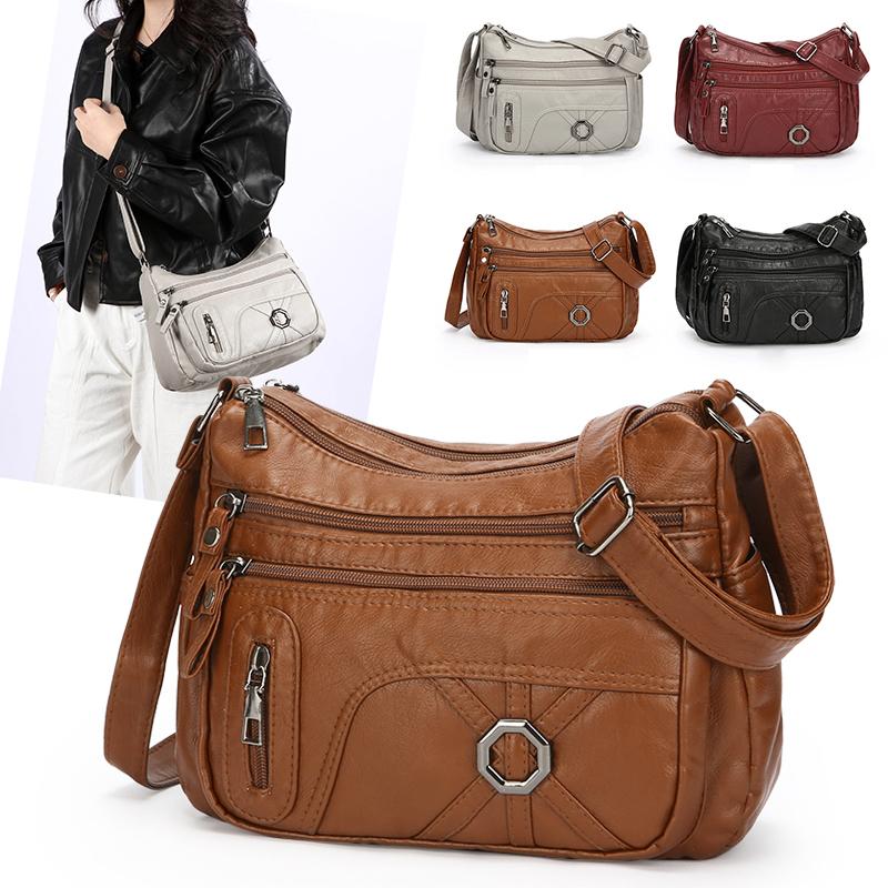 Винтажная сумка через плечо, женская сумка среднего возраста, мягкая кожаная многослойная сумка через плечо