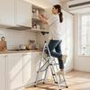5 Step Ladder, Folding Step Stool with Wide Anti-Slip Pedal and Comfort Handgrip, 150 kg Capacity Portable Aluminum Stepladder, Multi-Use for Kitchen,