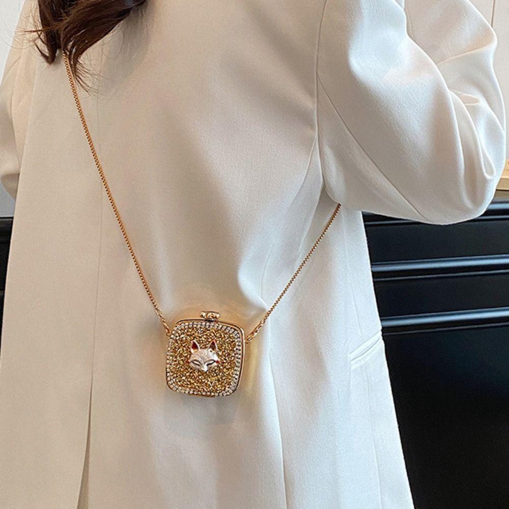 Elegant Rhinestone Evening Bag Gold/Silver Mini Lipstick Bag Retro Banquet Chain Bag Girls