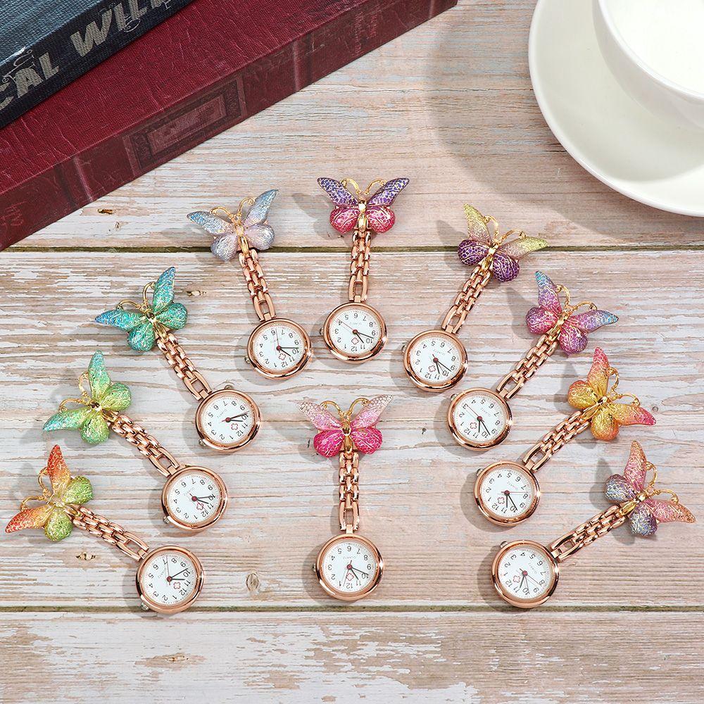 Gift Doctor Pendant Butterfly Shape Nurse Watch Quartz Clock Pocket Watch