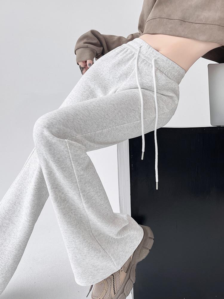 Американские ретро-клеш брюки для женщин, осенние элегантные облегающие спортивные брюки, серые мешковатые спортивные брюки полной длины