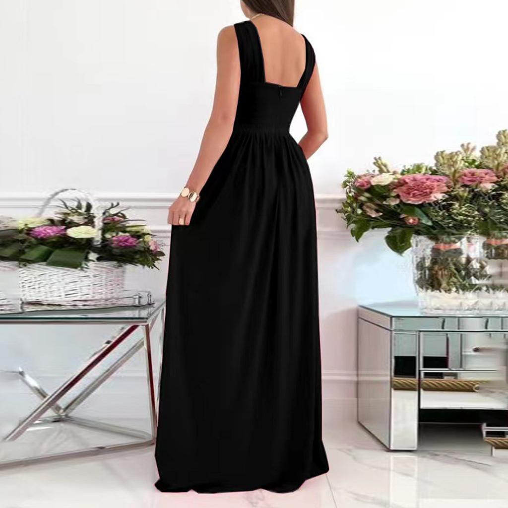 Женское модное повседневное платье макси без рукавов, элегантное длинное платье с разрезом, вечернее платье