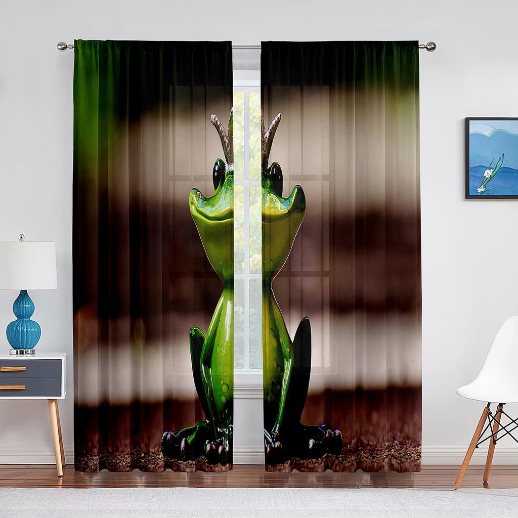 Тюлевая занавеска с зеленым животным, красными глазами, древесной лягушкой на листе, для гостиной, спальни, кухни, декор, вуаль, прозрачная занавеска, оконные шторы