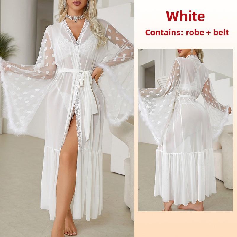Sexy Mesh Nightgown Seduction Lingerie Cardigan Pajamas Bathrobe Home Gown