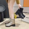 Короткие ботинки на толстом каблуке с принтом на молнии сзади и средним каблуком, женские британские эластичные ботинки на платформе 2024 года, нескользящая зимняя теплая обувь