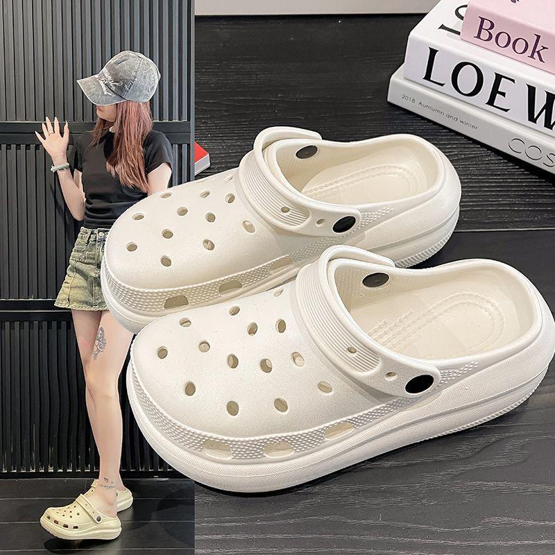 Женские летние пляжные шлепанцы с толстой подошвой, с дырочками и закрытым носком для улицы, 2025