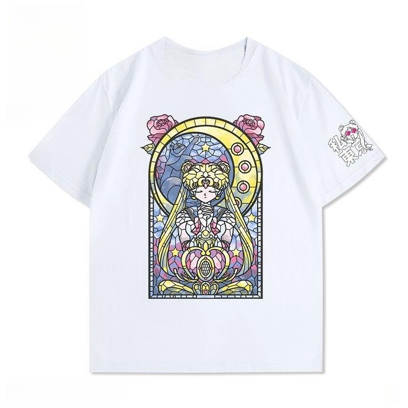 New Sailor Moon Aqua Ice Anime and Cartoon Accessories for Shortsleeved Tops Cute Couplestyle Cotton Shortsleeved Tshirts