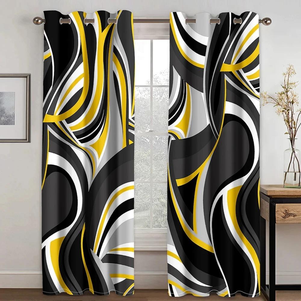 Дешевые Современные Абстрактные Желто-Серые Геометрические Спиральные Шторы для Окон Жилое Пространство Пространство Спальня комната Декор 2 Штуки cortinas