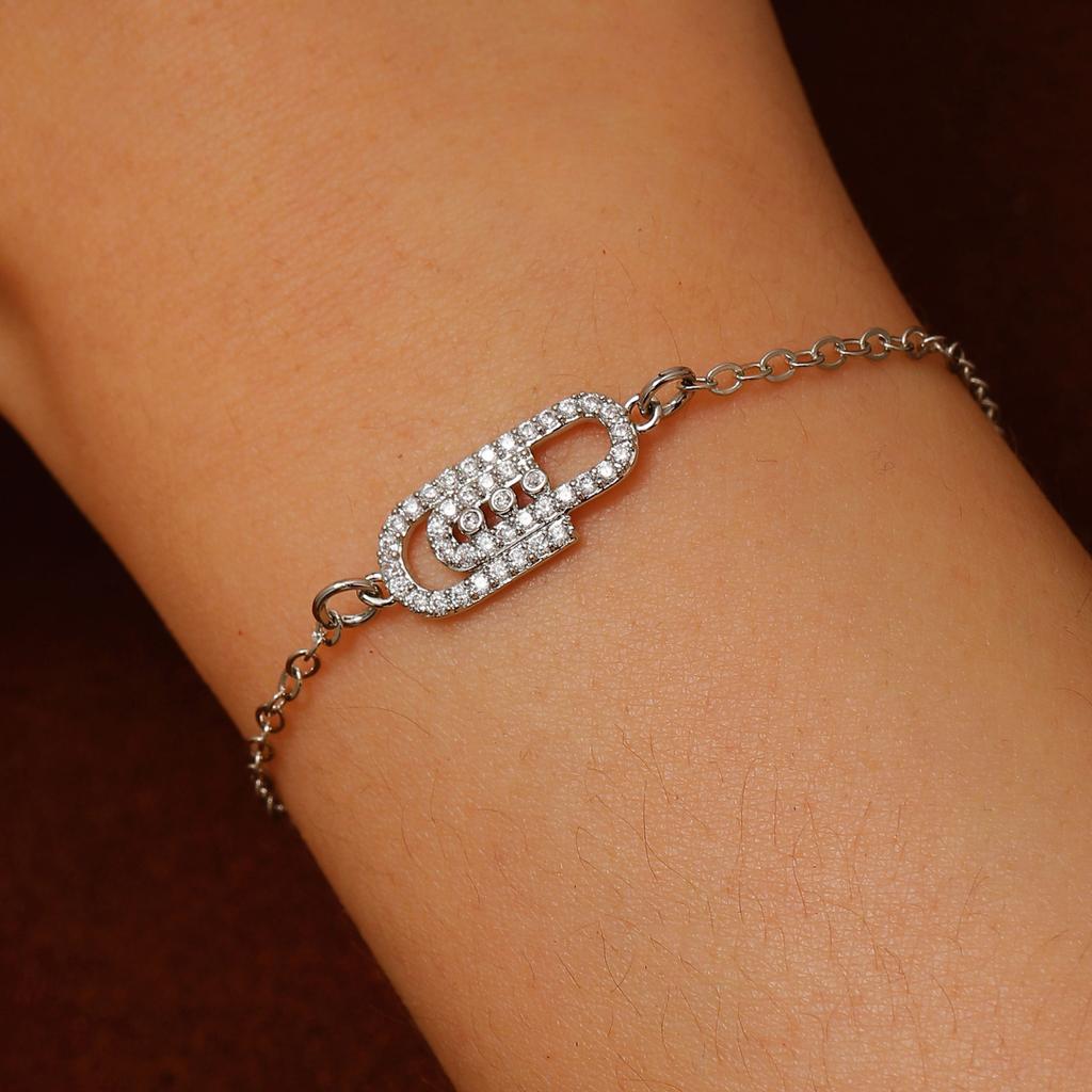 Korean Version Niche Design Micro-inlaid Zircon Geometric Paperclip Bracelet Femininity Simple High-end Personalized Jewelry