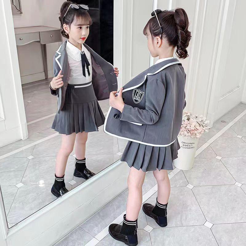 3 шт./компл., костюм для девочек, весенне-осенний детский костюм с длинными рукавами, юбка, осенний стиль колледжа, униформа JK, костюм-тройка