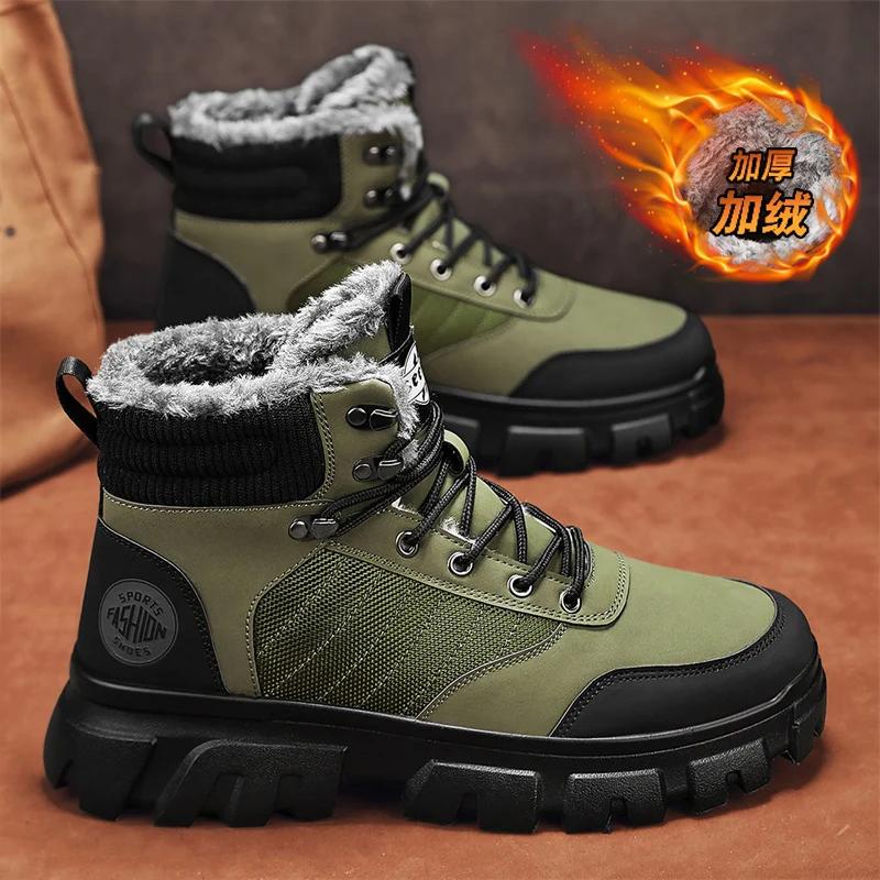 Зимние ботинки мужские зимние меховые теплые повседневные кожаные ботинки на платформе дизайнерские роскошные ковбойские боевые тактические ботинки челси для пешего туризма