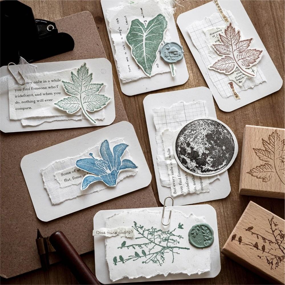Flower Butterfly Leaves Rubber Craft Stamps Wooden Journal Stationery Children Stamp for Scrapbook