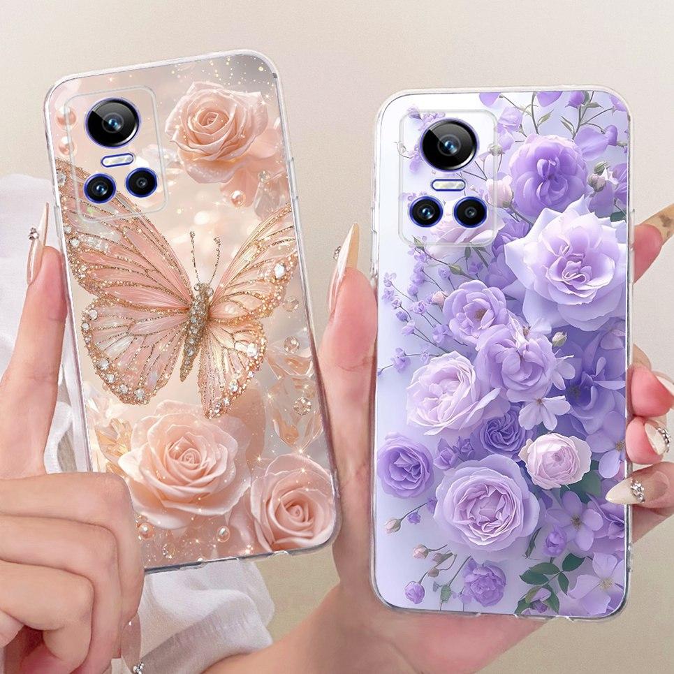 Luxury Flower Butterfly Bow Pattern Casing For Realme GT Neo 3 150W Neo 5 240E GT3 Back Cover Clear Soft Silicone Phone Case