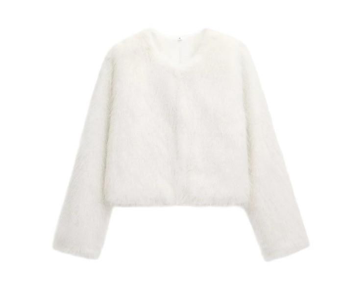 Модная женская куртка из искусственного меха с эффектом искусственного меха, с круглым вырезом и длинными рукавами, короткая