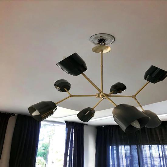 Mid Century 8-Light Black Italian Stilnovo Chandelier Adjustable Orbs Sputnik Style Modern Ceiling Light Fixture