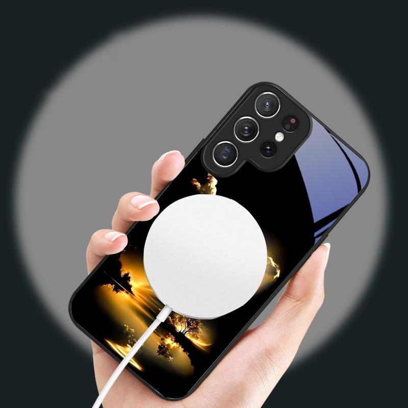 Фантастический ночной пейзаж Для Samsung S26 S20 Ultra S21 Pro S22 Plus S23 FE S24 Ultra S25 Для Magsafe Чехол на телефон со стеклянной задней панелью и бортиками
