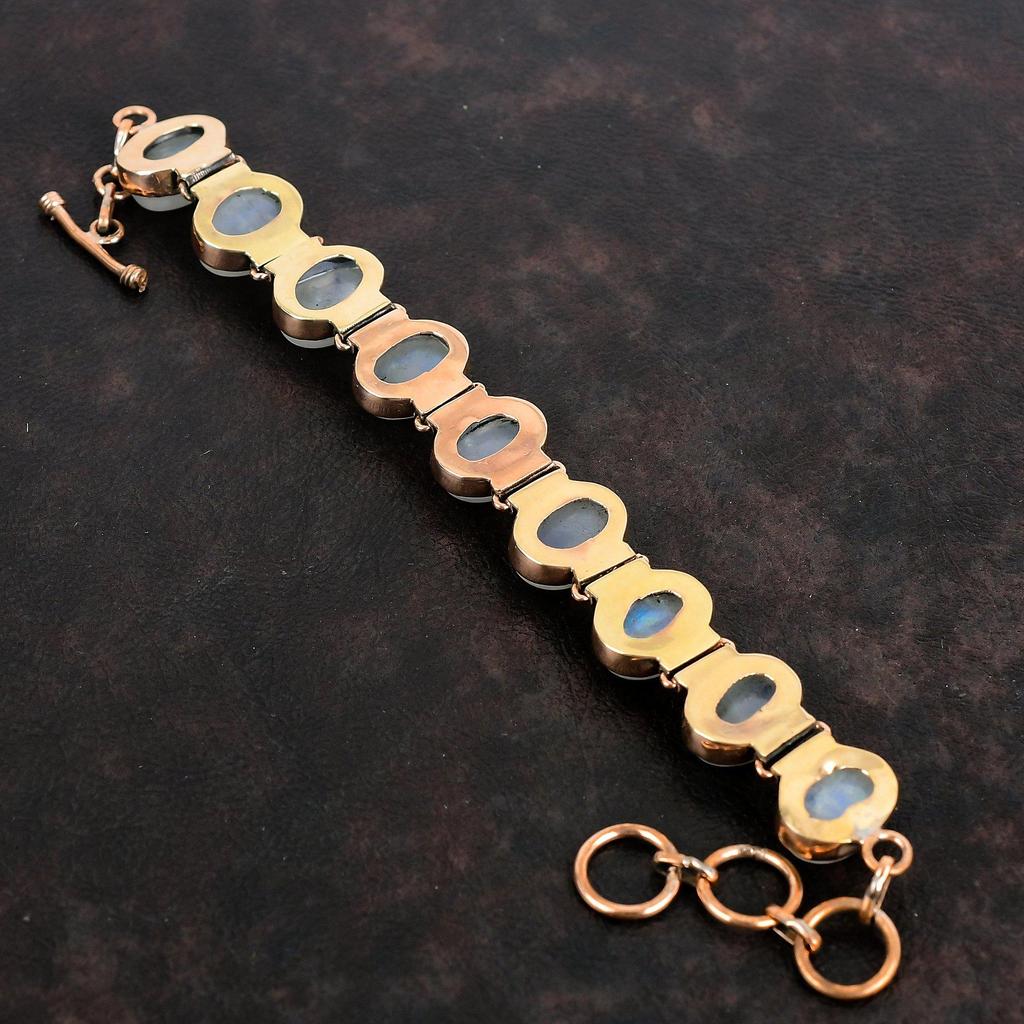 Браслет из радужного лунного камня, медный браслет, браслет с регулируемой цепочкой, браслет из камня-талисмана ручной работы, медные украшения с драгоценными камнями, подарки для мамы