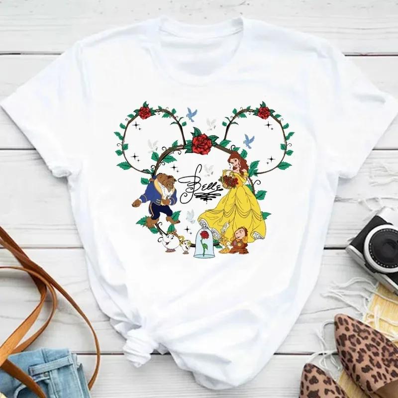 Mulan Princess Print T-shirt Unisex Mickey Casual Fashion Cotton Short Sleeve T Shirt Streetwear Tshirt Y2k Tops