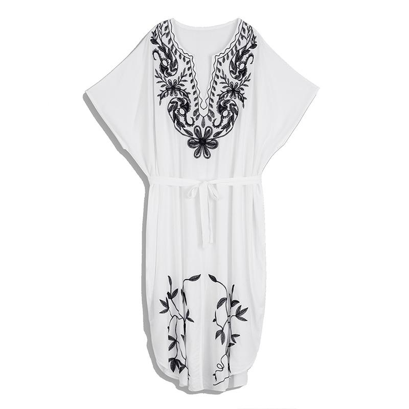 EDOLYNSA Sexy Kaftan Dress Women Plus Size Beach Wear 2023 Bohemian Tie Dye Striped Bikini Cover-ups Long Tunic Swim Suit Cover Up Q1517