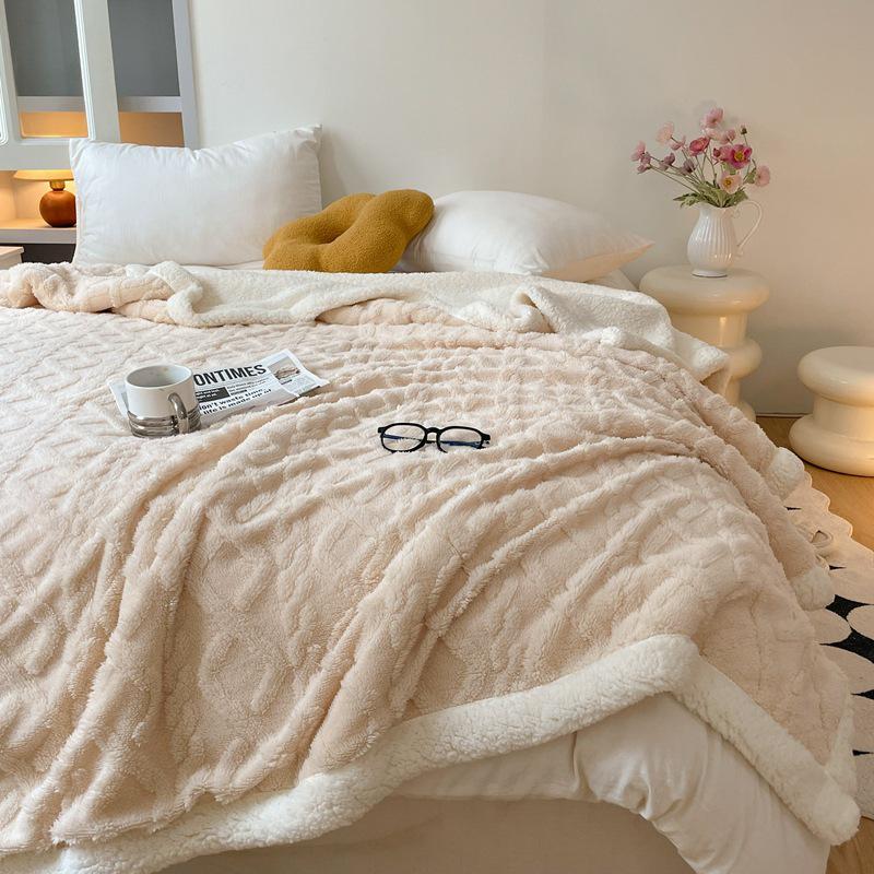 Толстое Теплое Одеяло из Тафты и Овечьей Шерсти, Однотонное, Простой Жаккардовый Дизайн, Многофункциональное Одеяло для Сна