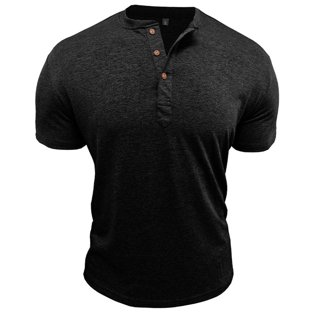 Men's Summer Solid Color Vintage Collar Short Sleeve Stretch Sports T-Shirt Tops
