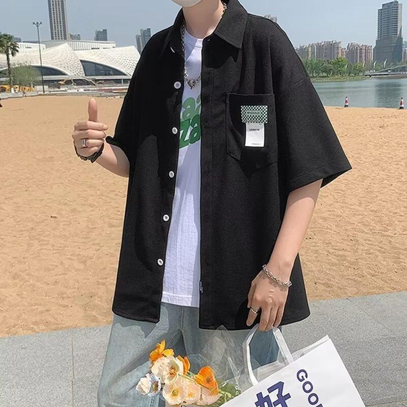 Рубашка с короткими рукавами из вафельной ткани для мужчин, летняя новая корейская версия 2024 года, красивая рубашка с рукавом пять четвертей, красивый повседневный топ Rascal