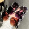 Vintage Rimless Rhinestone Sunglasses Fashion Brand Designer Sunglasses Fashion Retro Cutting Lens Gradient Sun Glasses