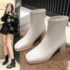 Fashion Square Toe Women's 2024 New Ankle Boots Shoes Thin Medium Heel Back Zipper Fashion Sock Boots Women's