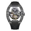 BONEST GATTI New Men Mechanical Watch Tonneau Crystal Case Skeleton Rubber Strap Light Luxury Luminous Wristwatch for Men