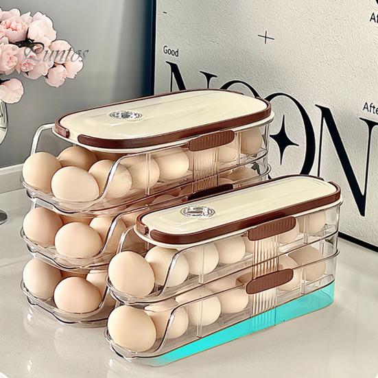 Автоматический вращающийся контейнер для яиц, ящик для хранения в холодильнике, пищевой, без BPA, прозрачный, штабелируемый, органайзер для холодильника с крышкой