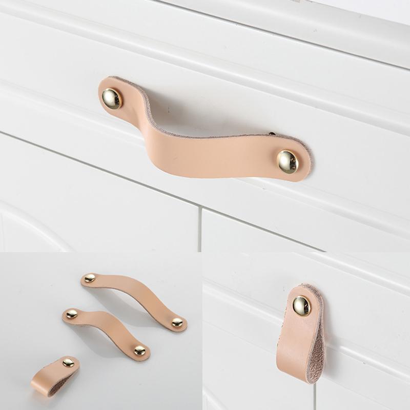 Leather Door Handle Cabinet Drawer Knobs Cupboard PU Leather Pulls Furniture Handles With Screws Furniture Hardware Accessories