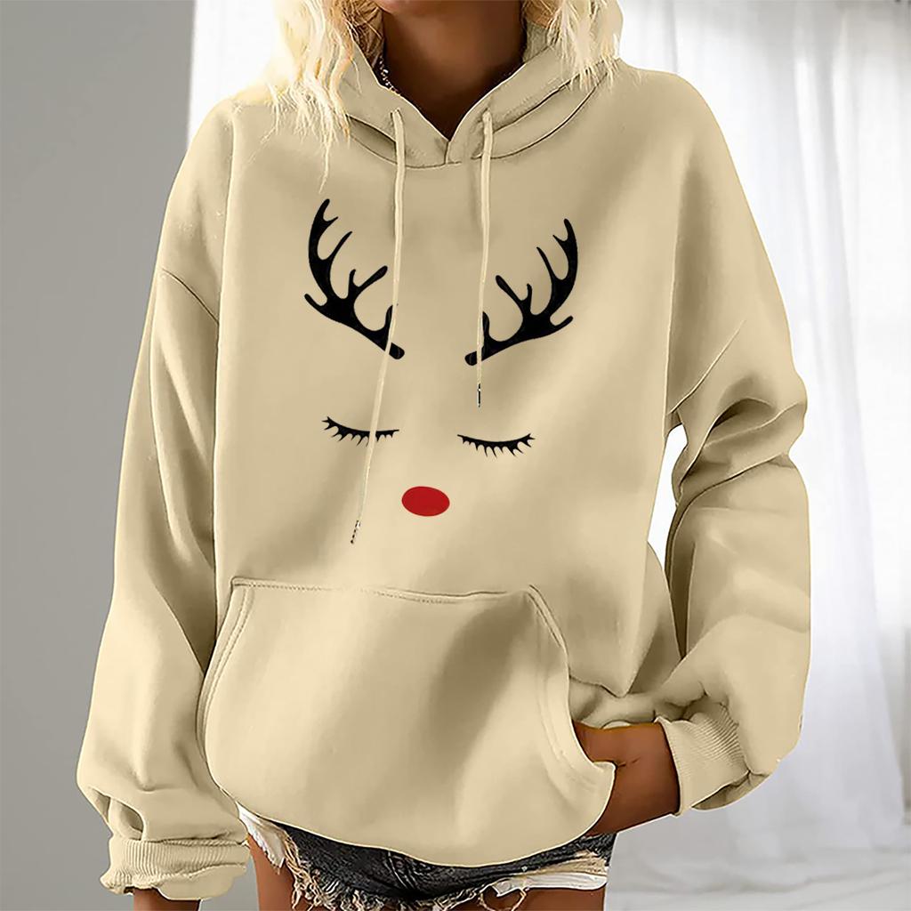 Women's Fashion Leisure Christmas Party Printed Long Sleeve Hooded Pullover Top