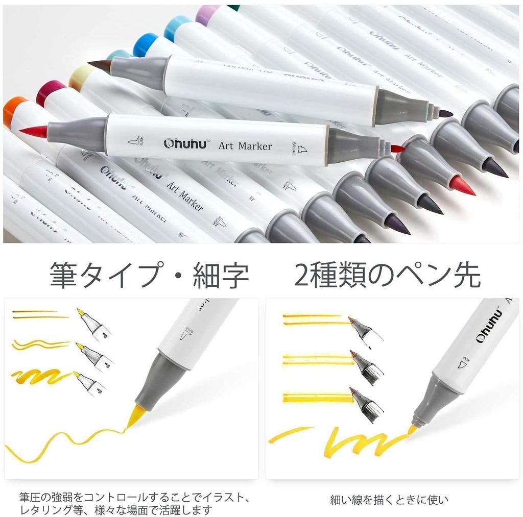 Ohuhu Маркер 120 Цветов Иллюстрация Кисть и Тонкий Включает 1 Блендер Ручки-кисти серии Honolulu B, (121 ручка), Маркеры для профессионального использования, Наконечники,