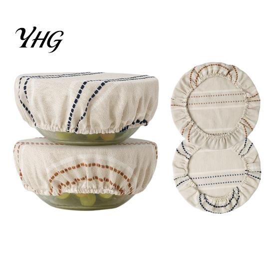 Washable Kitchen Bowl Protectors Sourdough Jars Covers, Reusable Elastic Linen Retro Striped Liners for Baking Breathable Cloth Covers Food